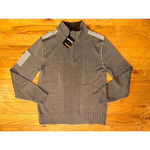 NWT$89  Solaris Men's  1/4 Zip Sweater Green Brown Sherpa Collar/Cotton Patch L